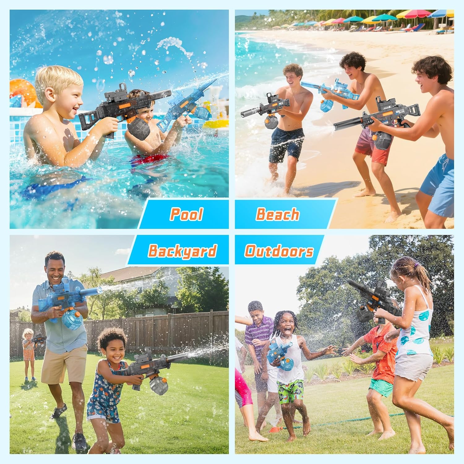 Thumbnail 6 de 2-Pack Electric Water Guns for Adults & Kids with 32Ft Range, LED, and Automatic Refill (Gray & Blue)
