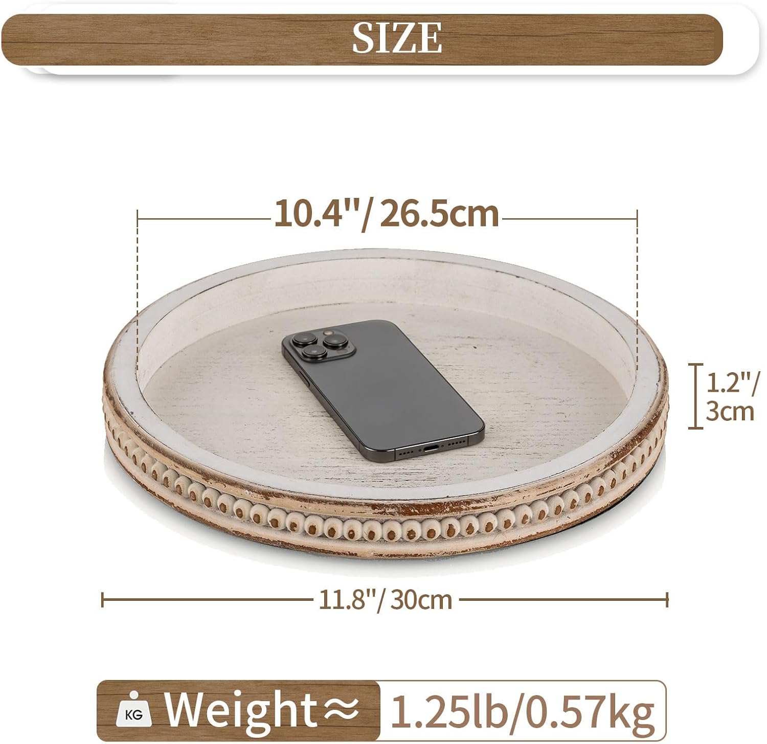 Detalle 2 de Hanobe Round Wooden Tray for Coffee Table Decor 🟡