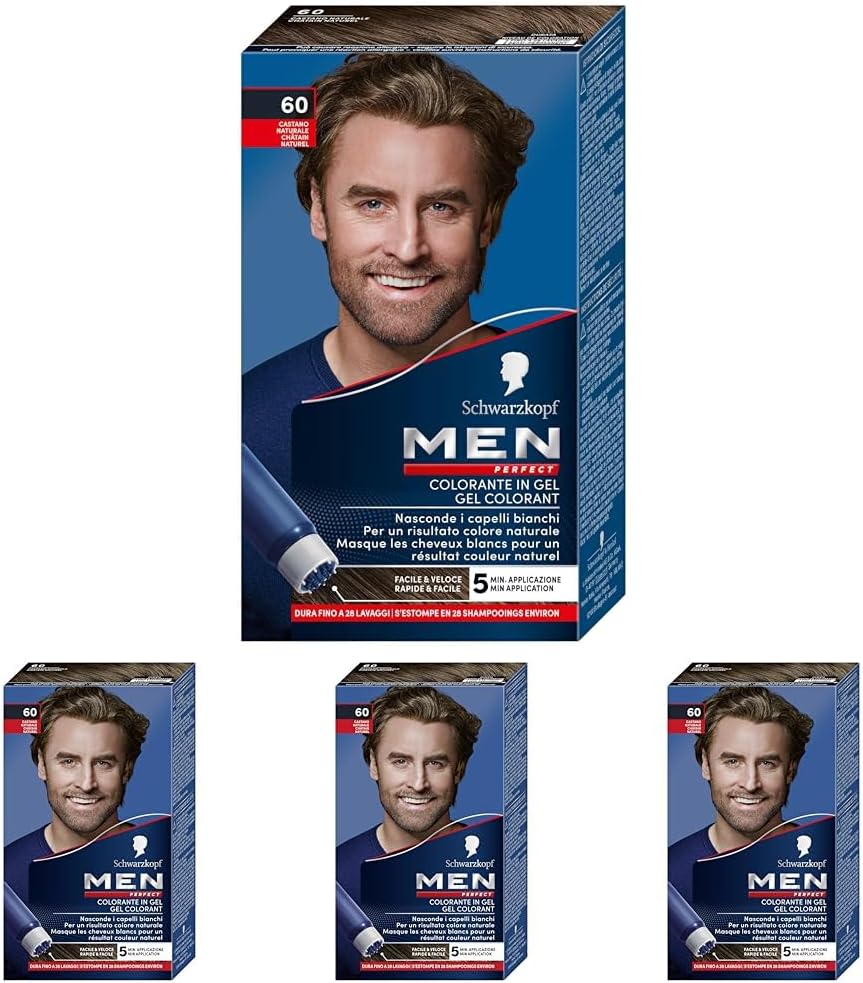 Detalle 1 de Schwarzkopf Men Perfect Tinta Colorante in Gel 60 Castano Naturale: copertura dei capelli bianchi con effetto naturale