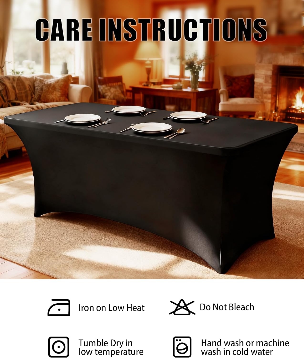 Detalle 2 de Lemict 6FT Black Fitted Stretch Tablecloth (6 Pack) for Rectangular Tables