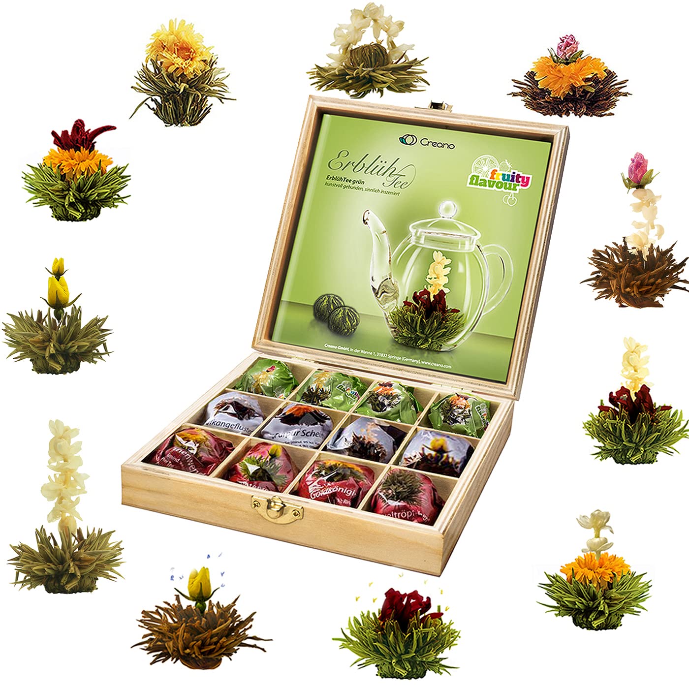Detalle de Creano Teeblumen Geschenkset Teekiste Holz 12 Blüten