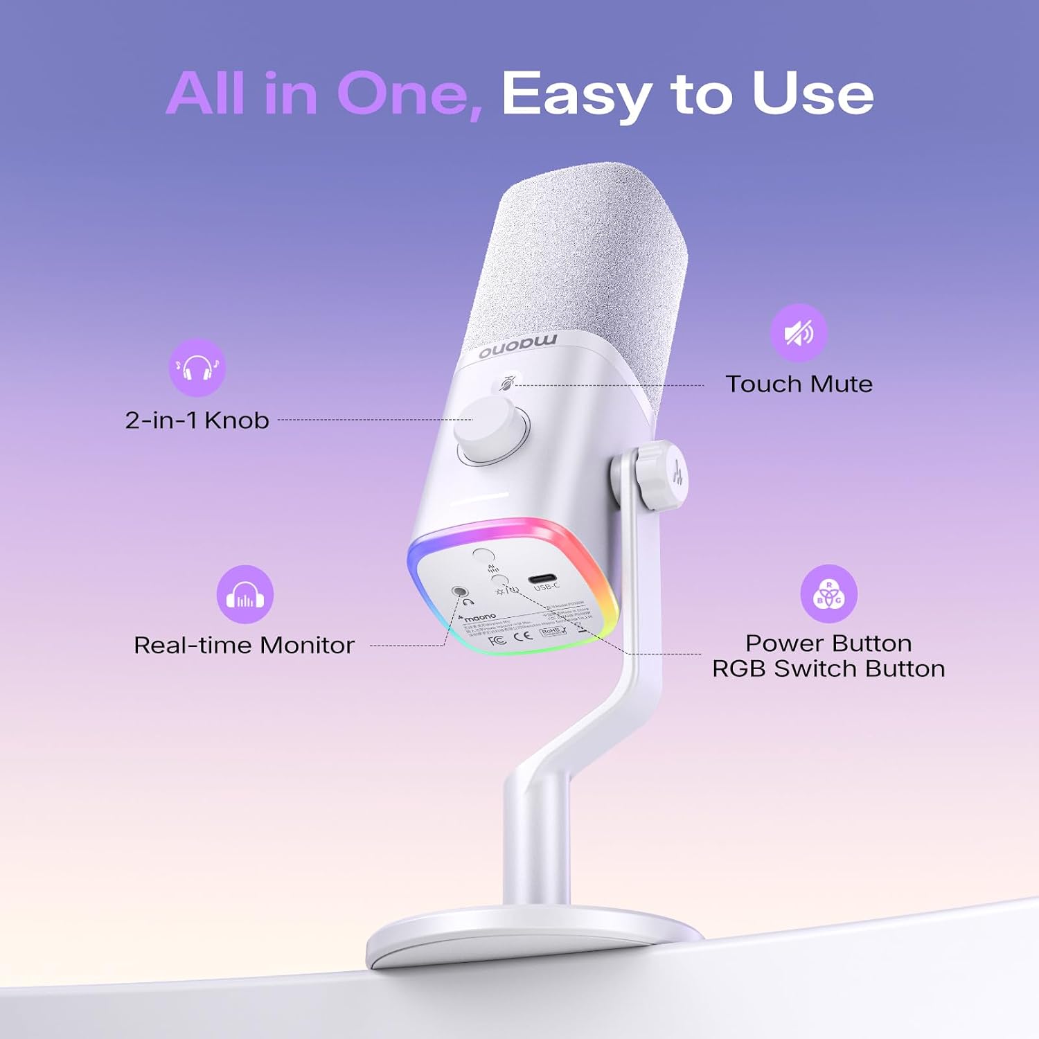 Thumbnail 6 de MAONO PD100W Wireless Dynamic Microphone with USB, RGB and Noise Reduction