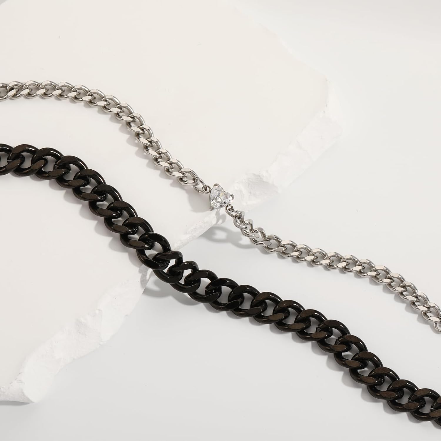 Thumbnail 2 de Fehki Partnerarmbänder aus 316L-Edelstahl (Kub anische Kette) – verstellbar, für Paare