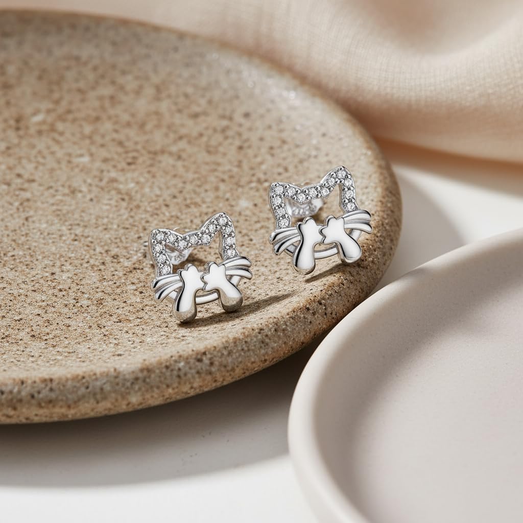 Detalle de J.MUEN Boucles d'oreilles Chat/Licorne/Cheval en Argent Sterling 925 – pour femme