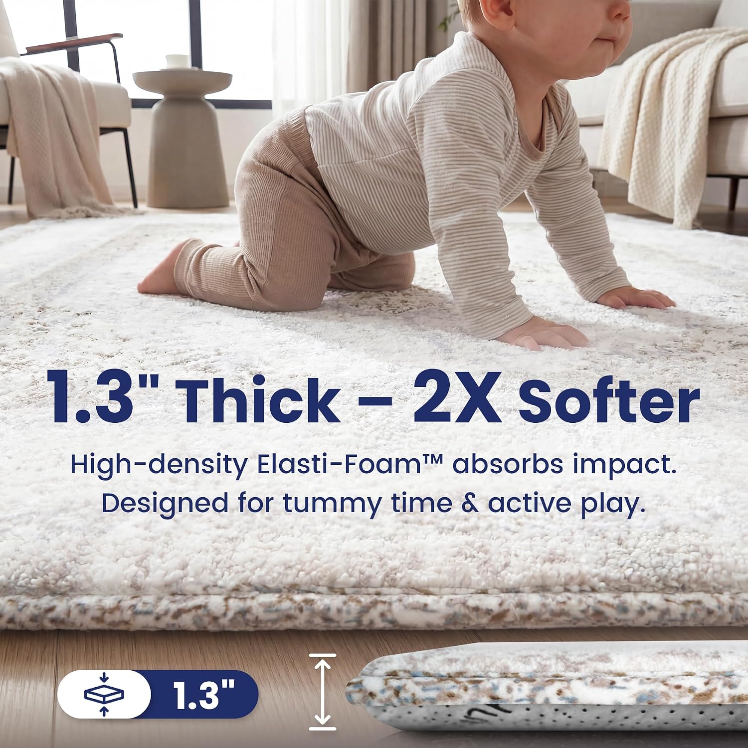 Detalle 2 de Huloo Kashan Baby Play Mat, 79 x 158 Inches, 1.3-Inch Elasti-Foam