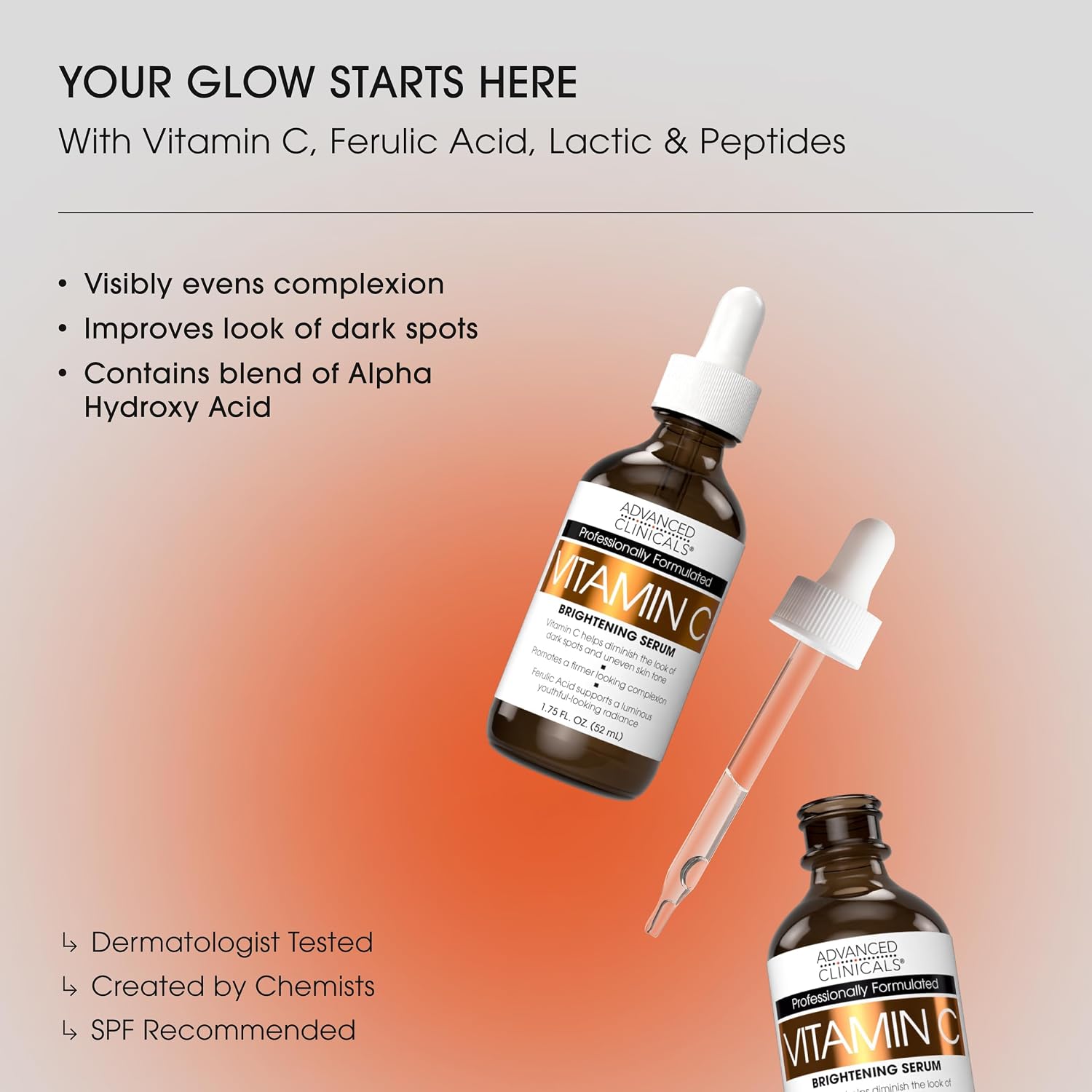 Thumbnail 1 de Advanced Clinicals Brightening Vitamin C Serum with Glycolic & Lactic Acids (1.75 Fl Oz)