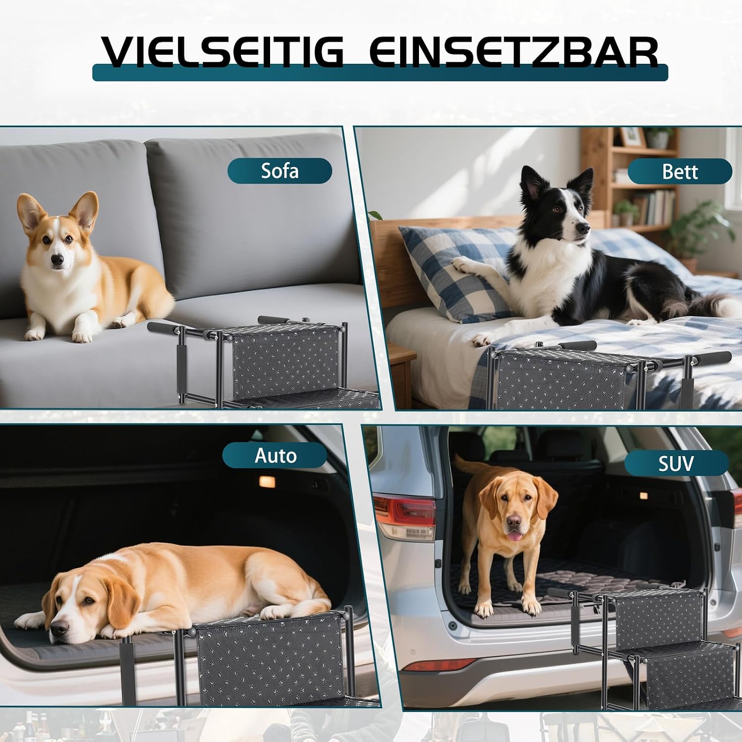 Thumbnail 6 de OUUTMEE 5-stufige Hundetreppe – faltbare Autotreppe mit rutschfester Oberfläche, bis 80 kg