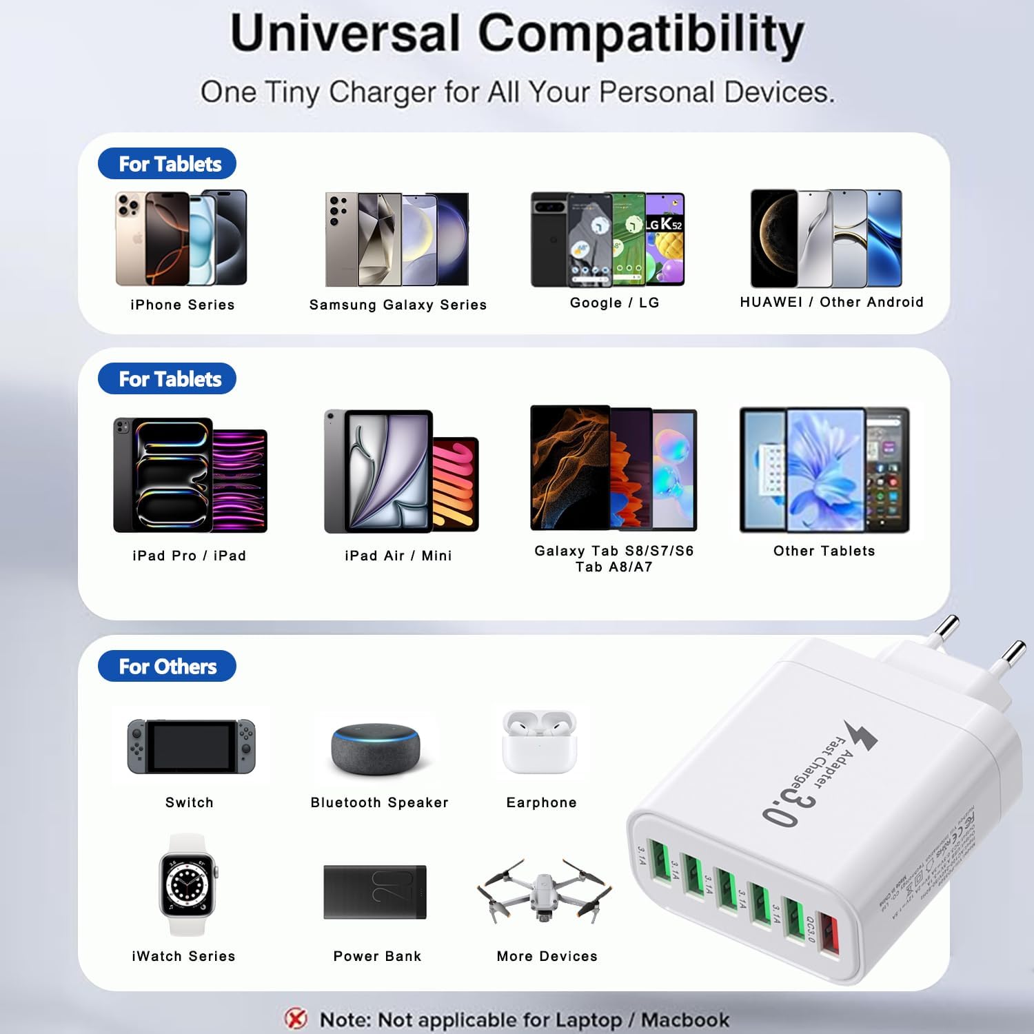 Thumbnail 2 de 50W USB Ladegerät Mehrfach – 6-Ports Ladenstation mit QC3.0
