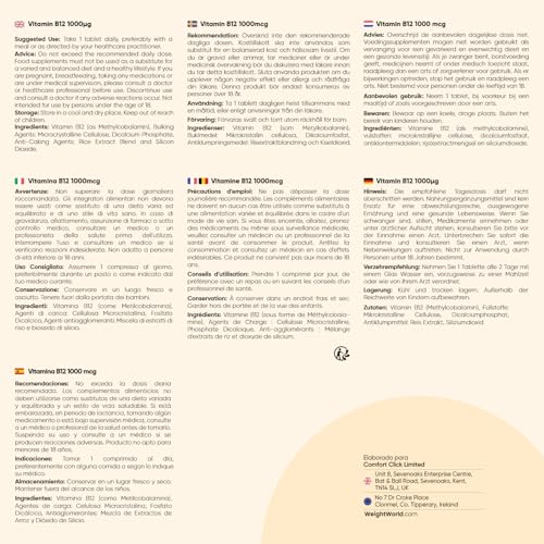 Thumbnail 5 de WeightWorld Vitamina B12 Vegana 1000 mcg (metilcobalamina) – 450 micro comprimidos