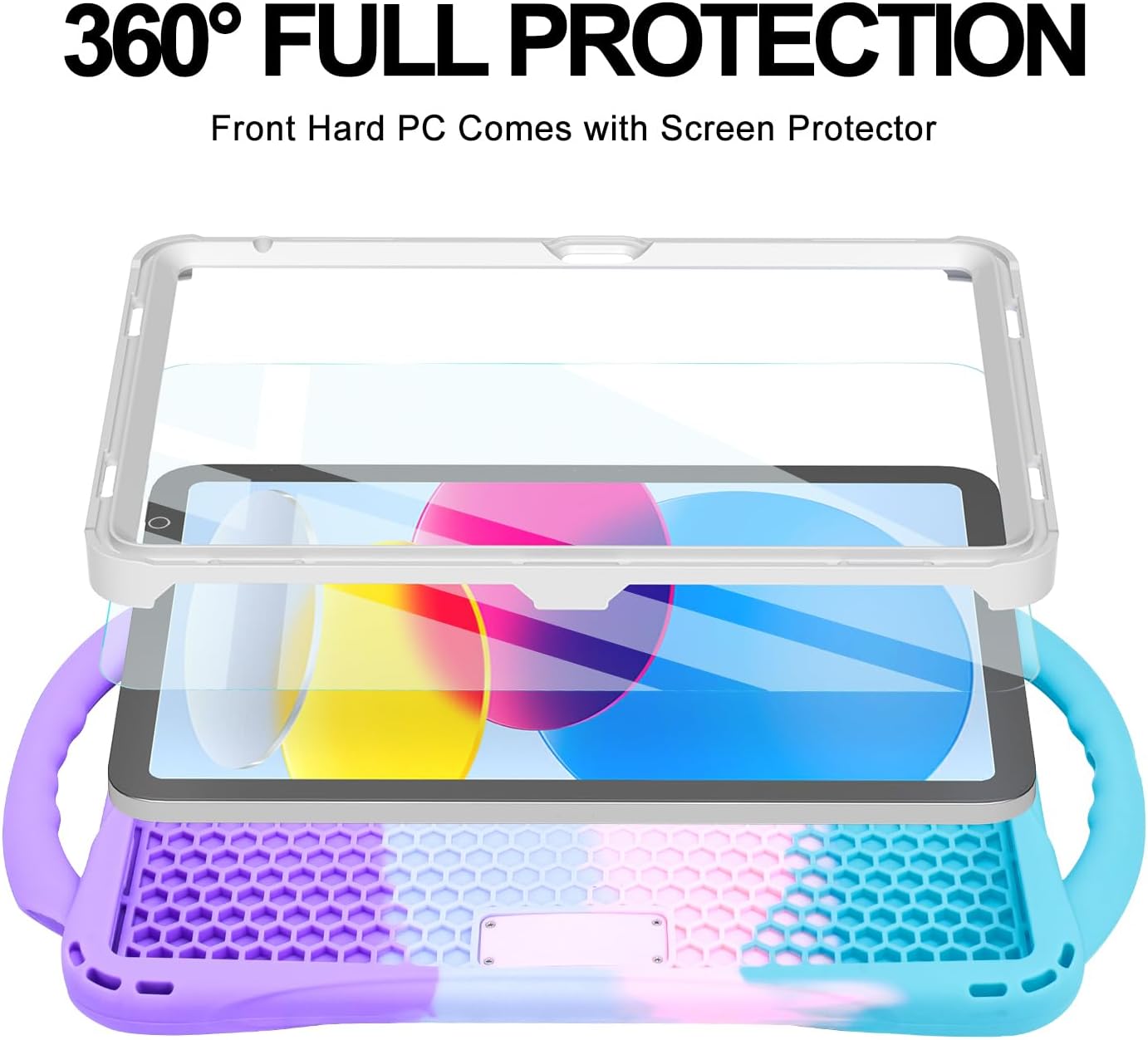 Detalle 2 de TOPESCT Custodia per bambini per iPad 10,2" (9a/8a/7a gen.) in silicone con protezione schermo integrata, manico e cinghia