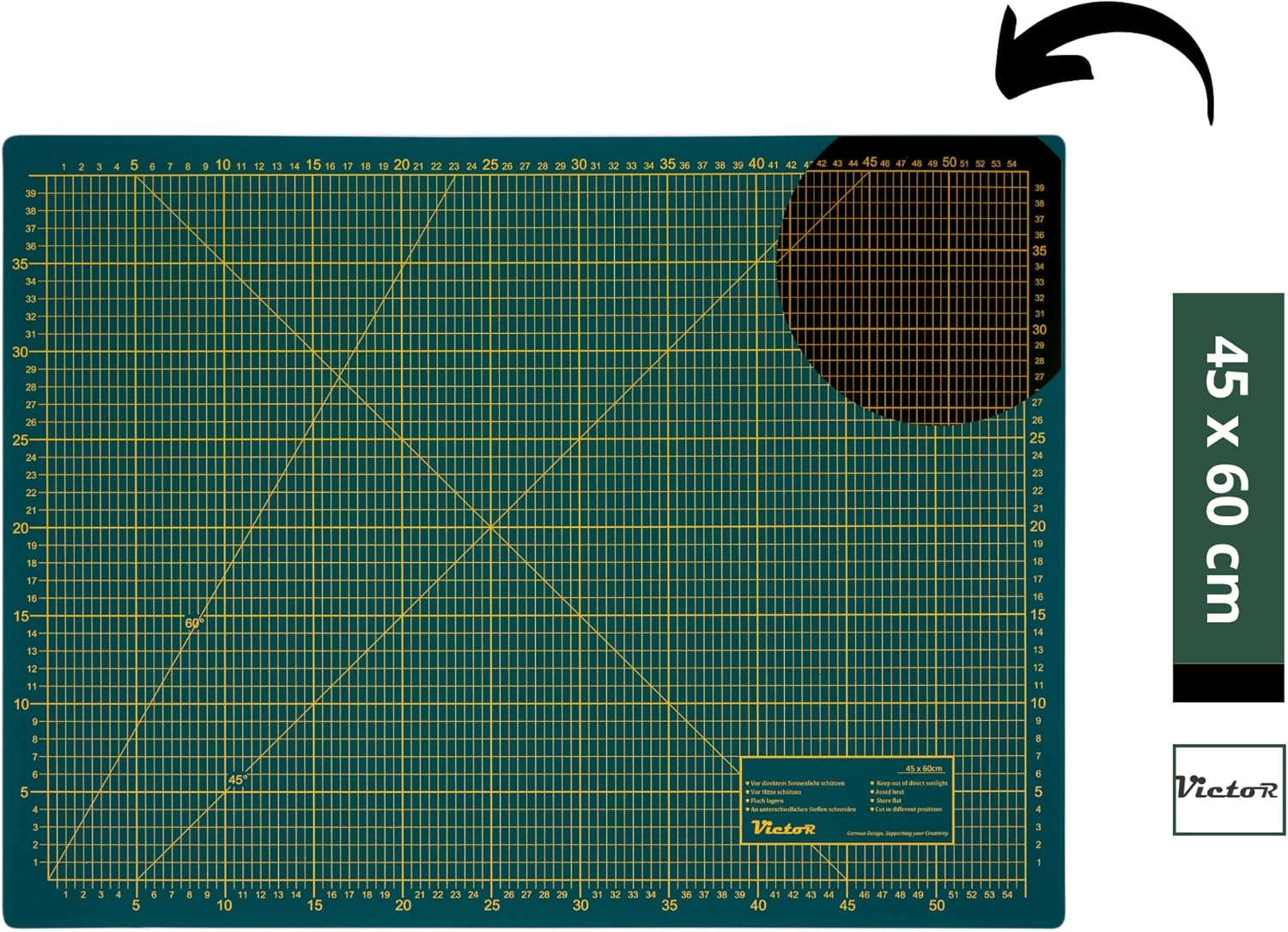 Thumbnail 2 de Victor Schneidematte grün/schwarz, 45×60 cm, 3-lagig, selbstheilend – A2-Schneideunterlage für Basteln & Nähen