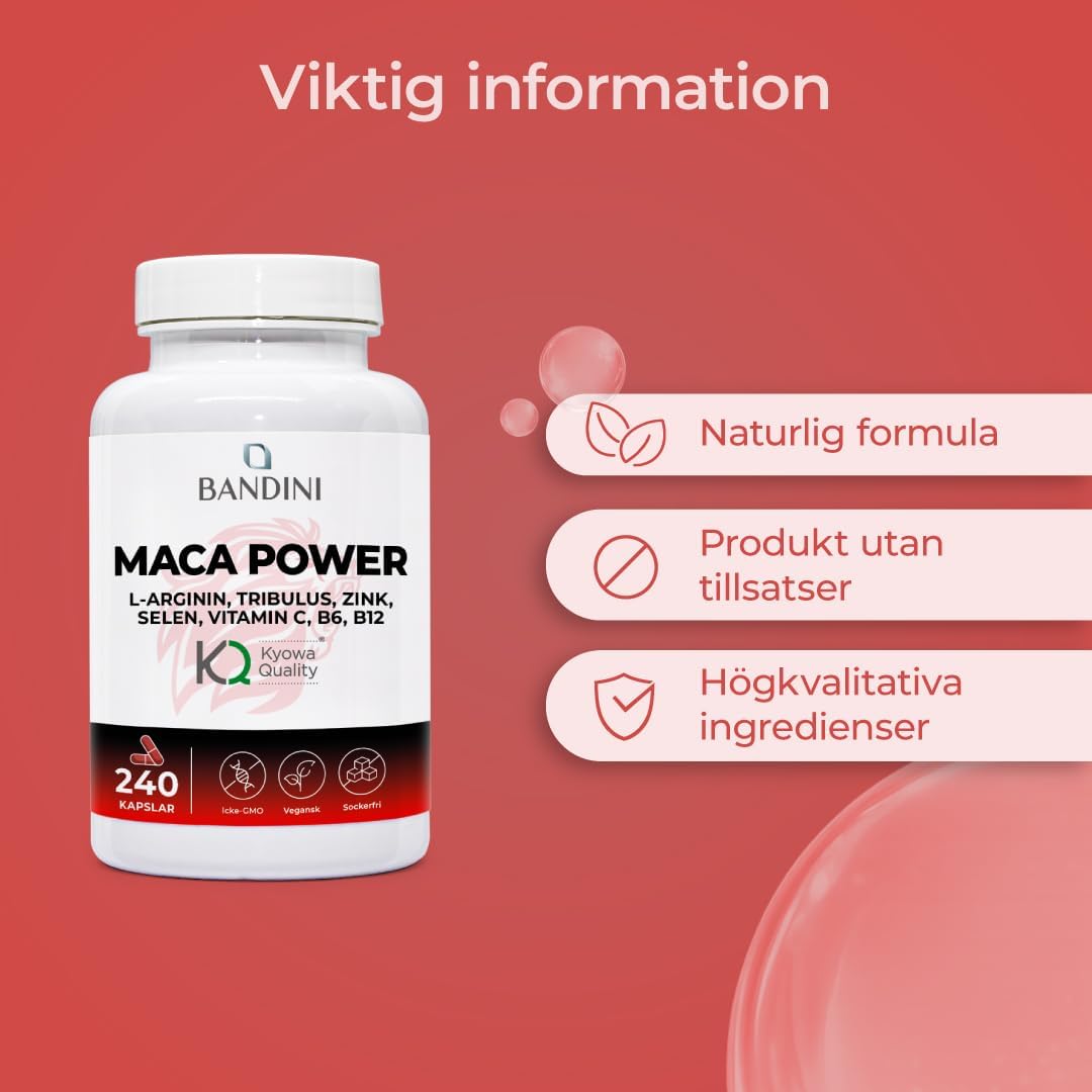 Thumbnail 5 de BANDINI MACA POWER kosttillskott, 240 kapslar med svart maca och arginin