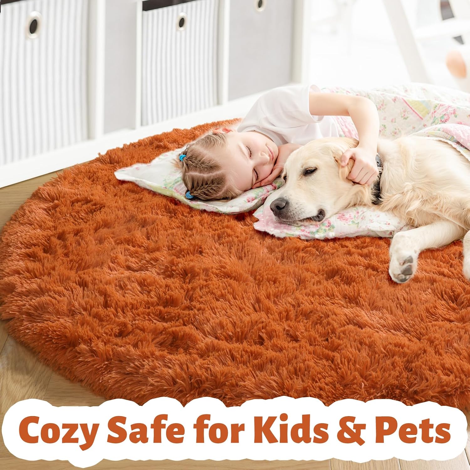 Thumbnail 1 de Amdrebio 7-Ft Burnt Orange Round Shag Area Rug, Plush Microfiber
