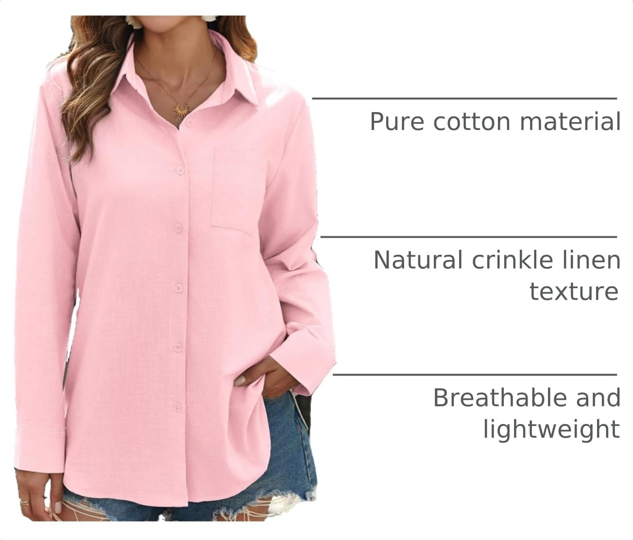 Detalle de Zeagoo Women's Button-Down Shirt in Cotton Gauze