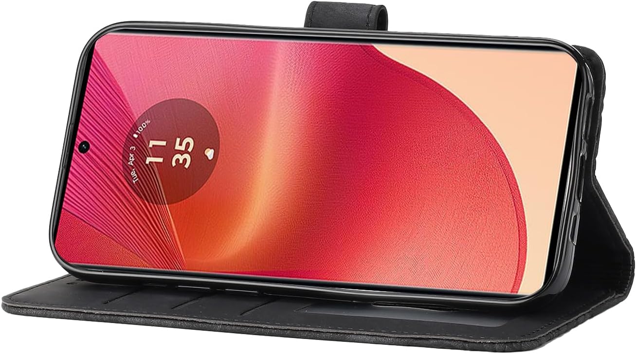 Detalle de CXTcase Handyhülle für Motorola Edge 50 Fusion – Flip Case aus PU-Leder mit Kartenfächern und Magnetverschluss (Schwarz)