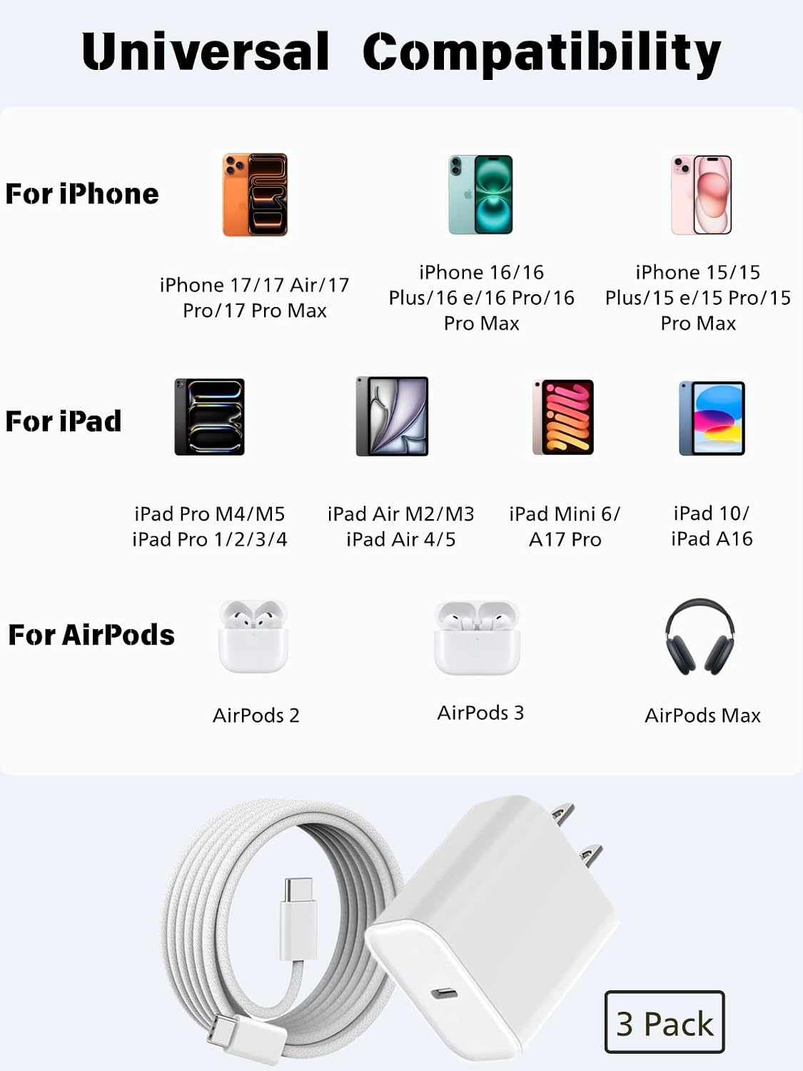 Thumbnail 6 de 3 Pack Fast Charger iPhone 6ft