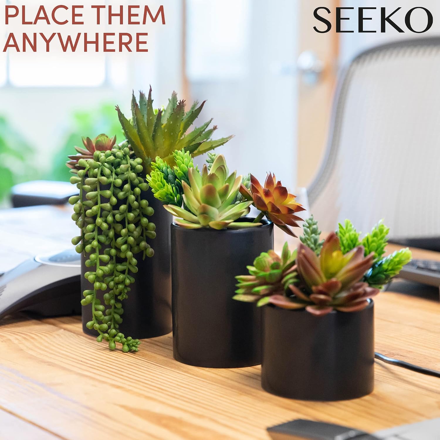 Detalle de SEEKO Artificial Succulent Plants, 3-Pack