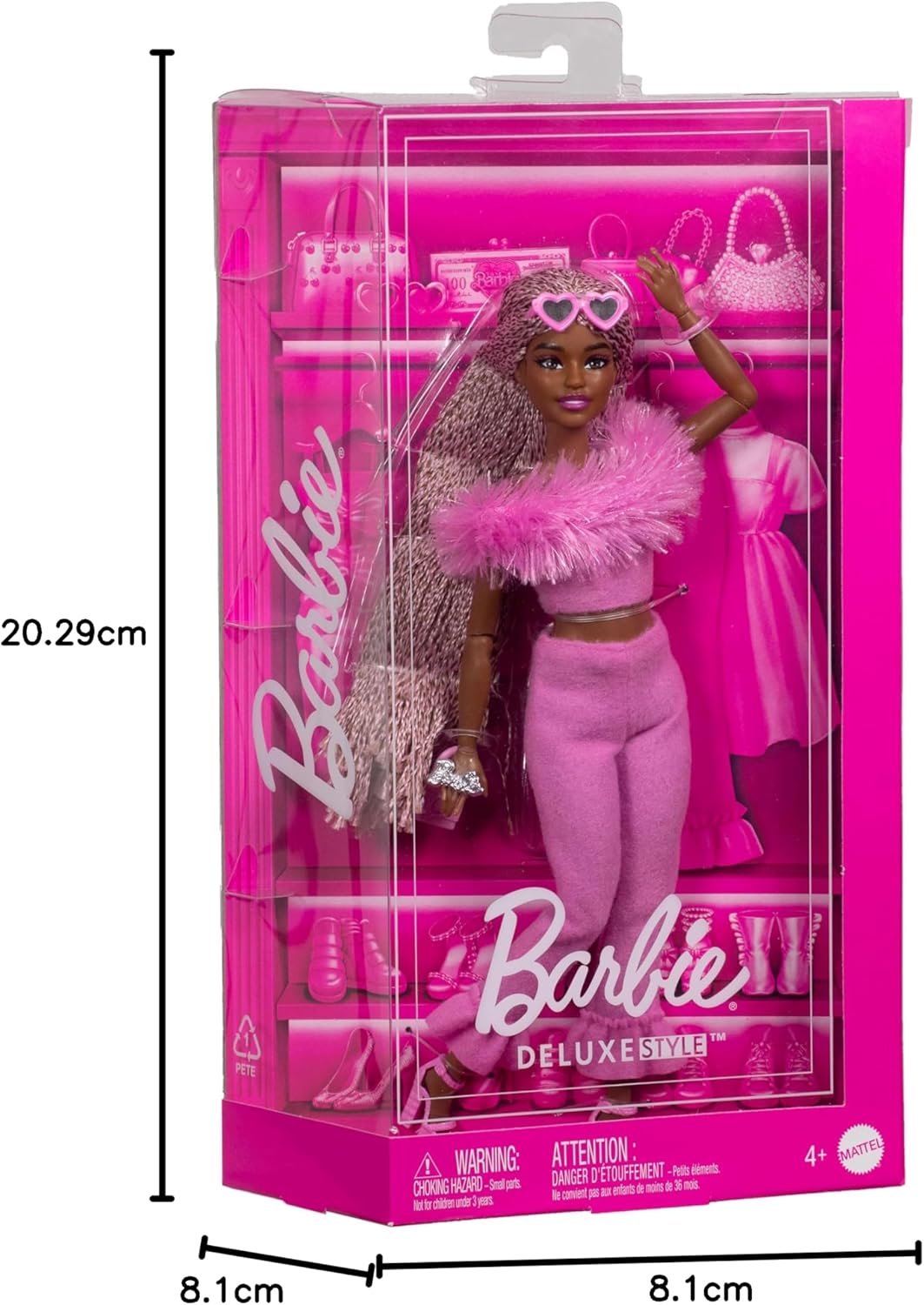 Thumbnail 6 de Barbie Deluxe Style Doll #4 in Barbiecore Outfit with Faux Fur Collar, Braids & Accessories