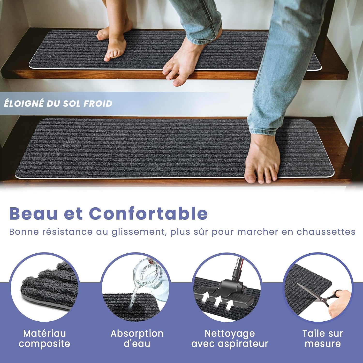 Detalle de Homwiz DDLTD08 trapmatten, 15 stuks, 55 x 22 cm, antislip voor binnen