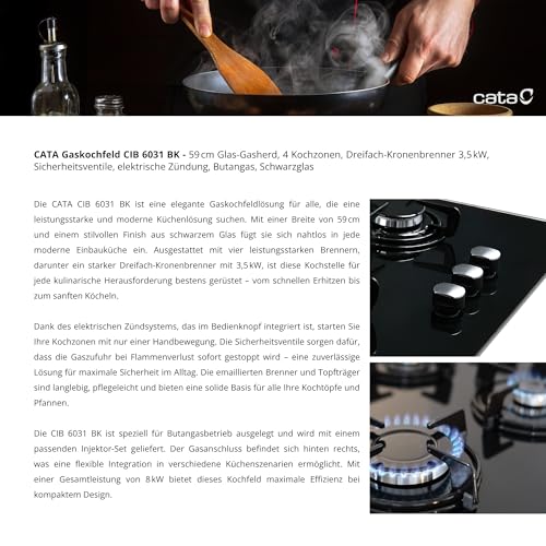 Thumbnail 7 de Cata CIB 6031 BK | Cocina de gas butano de 59 cm con 4 quemadores y acabado en cristal negro