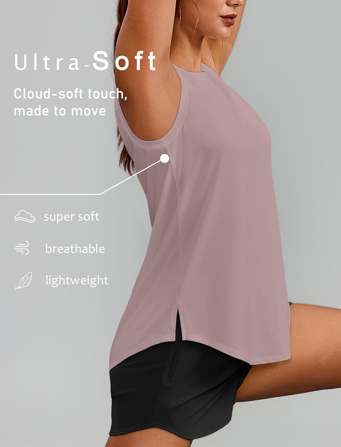 Thumbnail 3 de PinSpark Women’s Sleeveless Workout Tank Tops (UPF 50+) with Side Slits — Loose Fit Athletic Running & Yoga Shirts