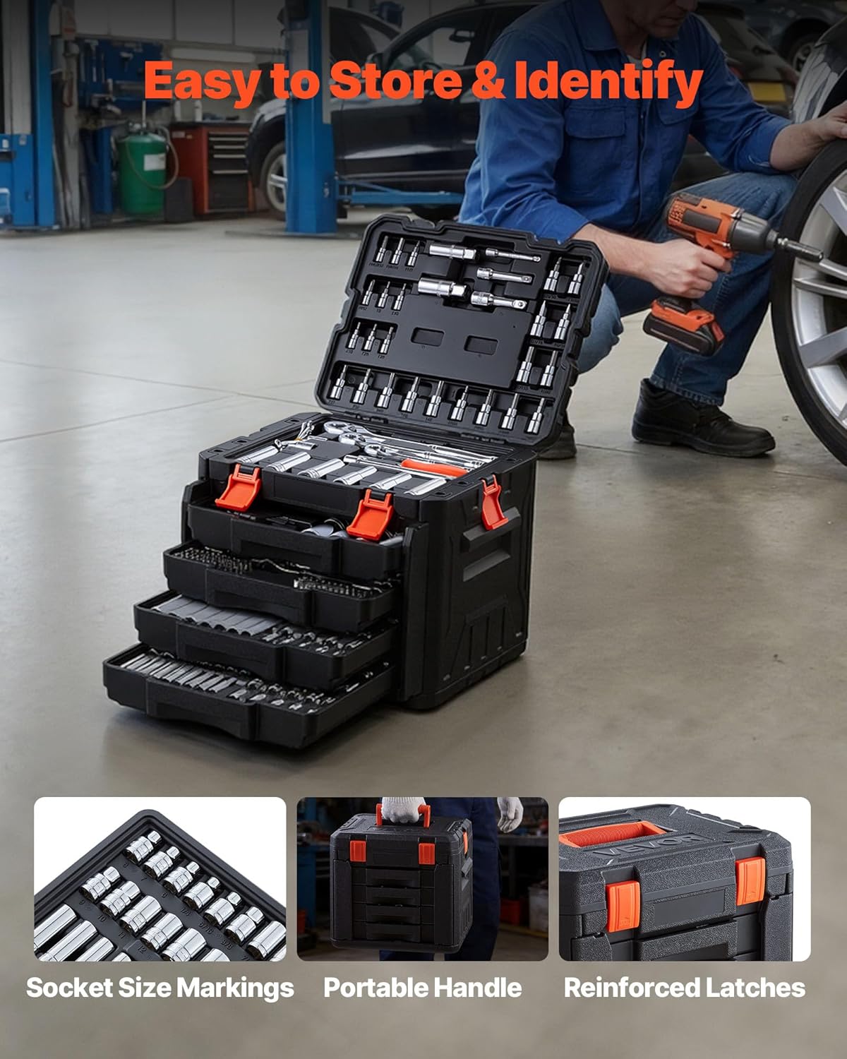 Thumbnail 6 de VEVOR Mechanics Tool Set, 297-Piece Kit with 1/4", 3/8", and 1/2" Drives
