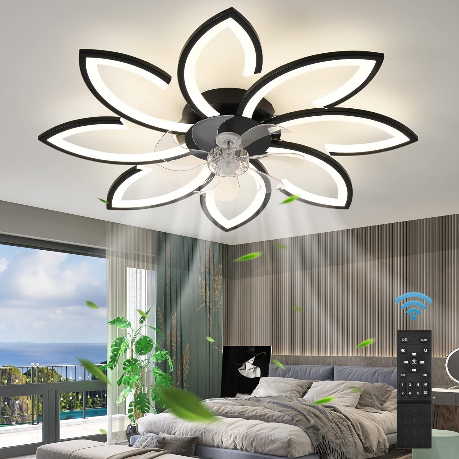 Detalle de ZHMDJDSH ADH-CFL05 35-inch Geometric Ceiling Fan with Dimmable LED Light