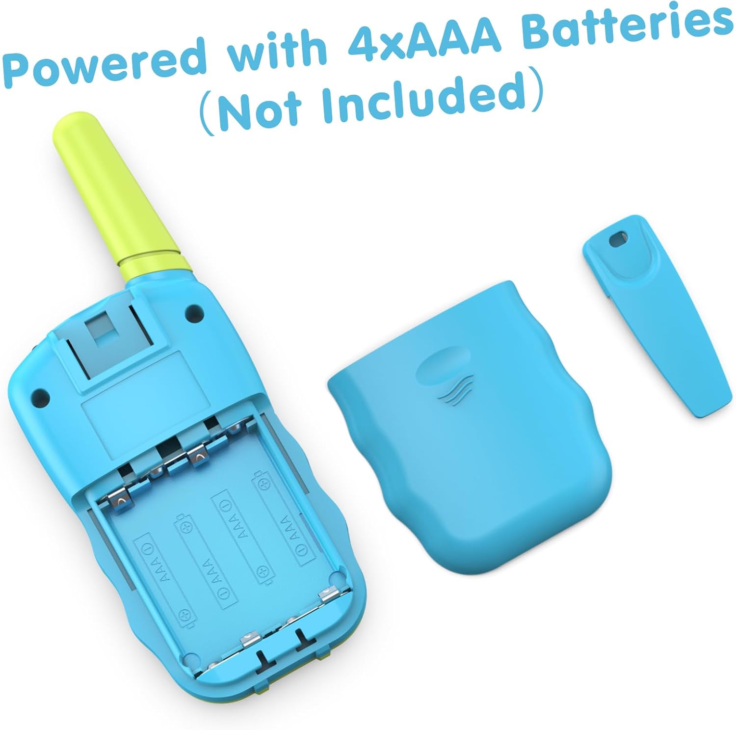 Detalle 2 de Kearui Kids Walkie Talkies (Blue-Green) for 3–12 Year Old Boys – 8 Channels, VOX, LED Torch, 3 Miles Range
