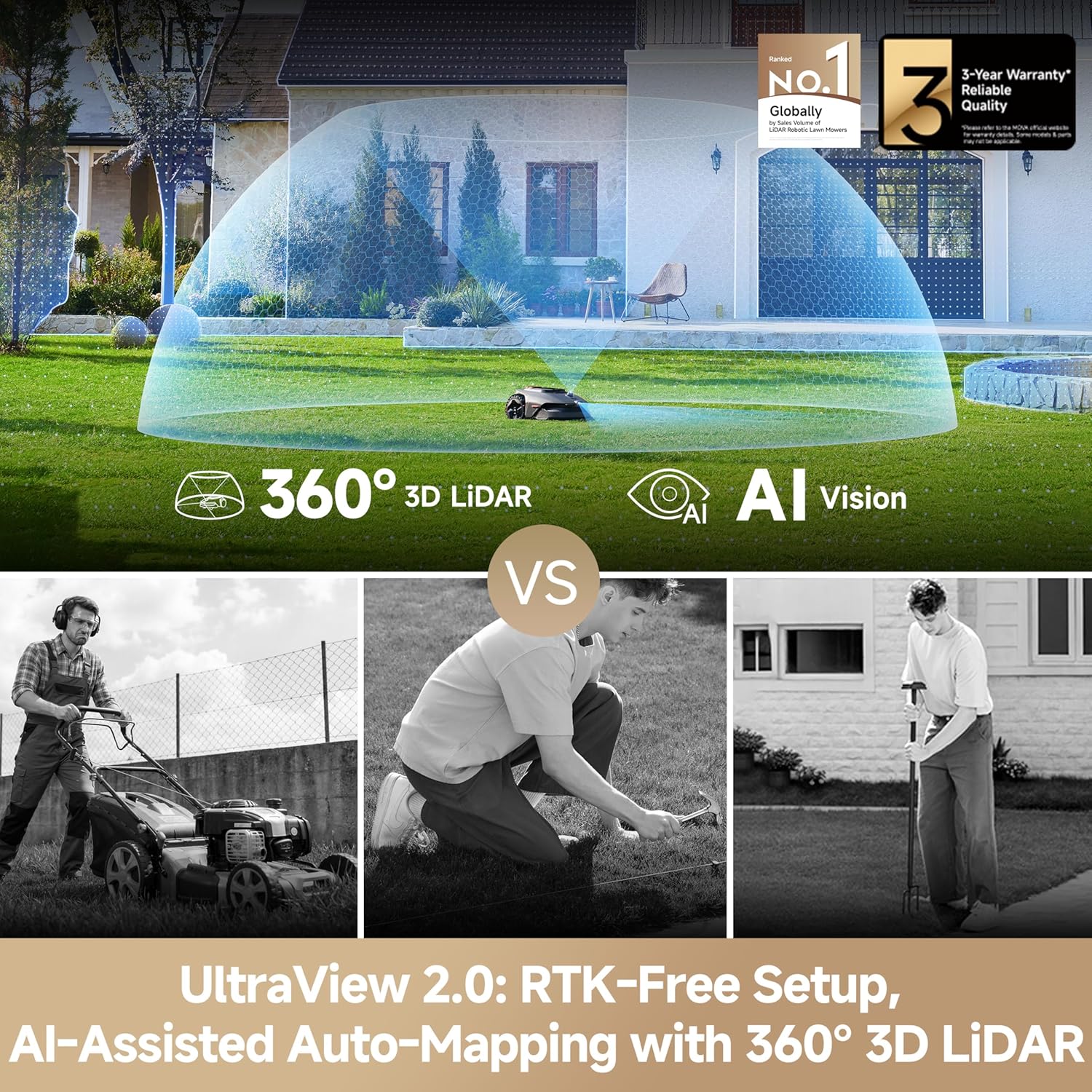 Thumbnail 1 de MOVA LiDAX Ultra 1000 Robotic Lawn Mower: Wire-Free AI Mapping, 2-Inch Edge Trim, 45% Slopes