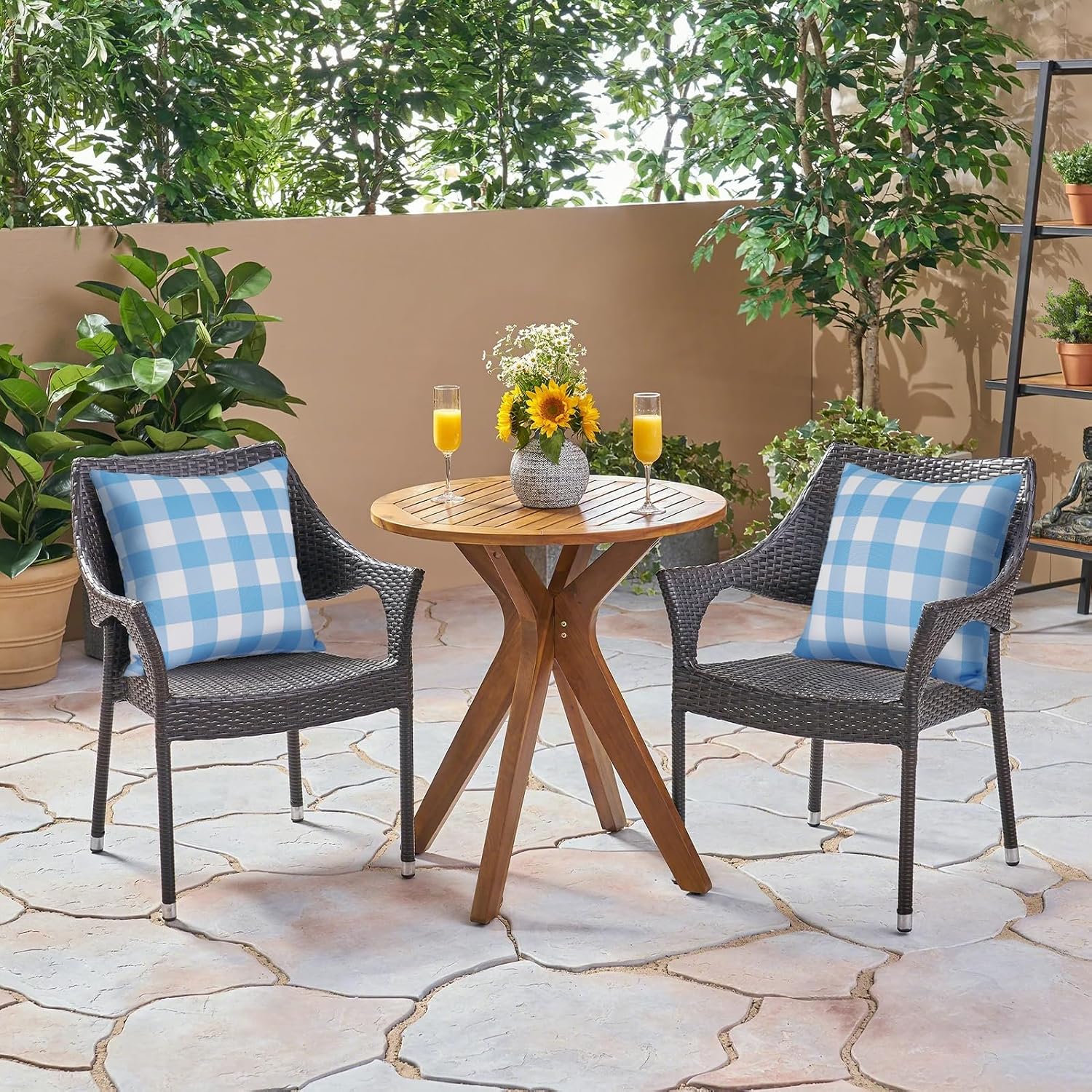 Thumbnail 6 de 3E Home Blue Gingham Outdoor Cushion Covers 45 x 45cm – Set of 2