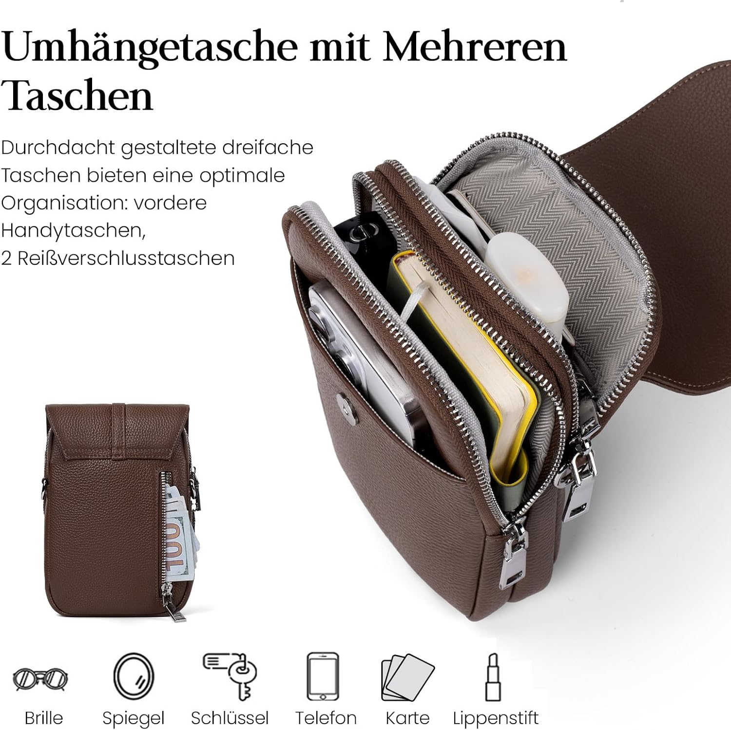 Thumbnail 2 de befen Echtleder Handytasche zum Umhängen – RFID-Blockierung, Crossbody für Damen