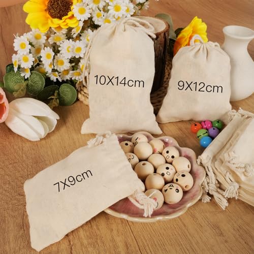 Thumbnail 6 de Sacs en toile 7x9 cm - Pack de 30, Petit sac cadeau avec cordon de serrage (lin/coton) - Packra