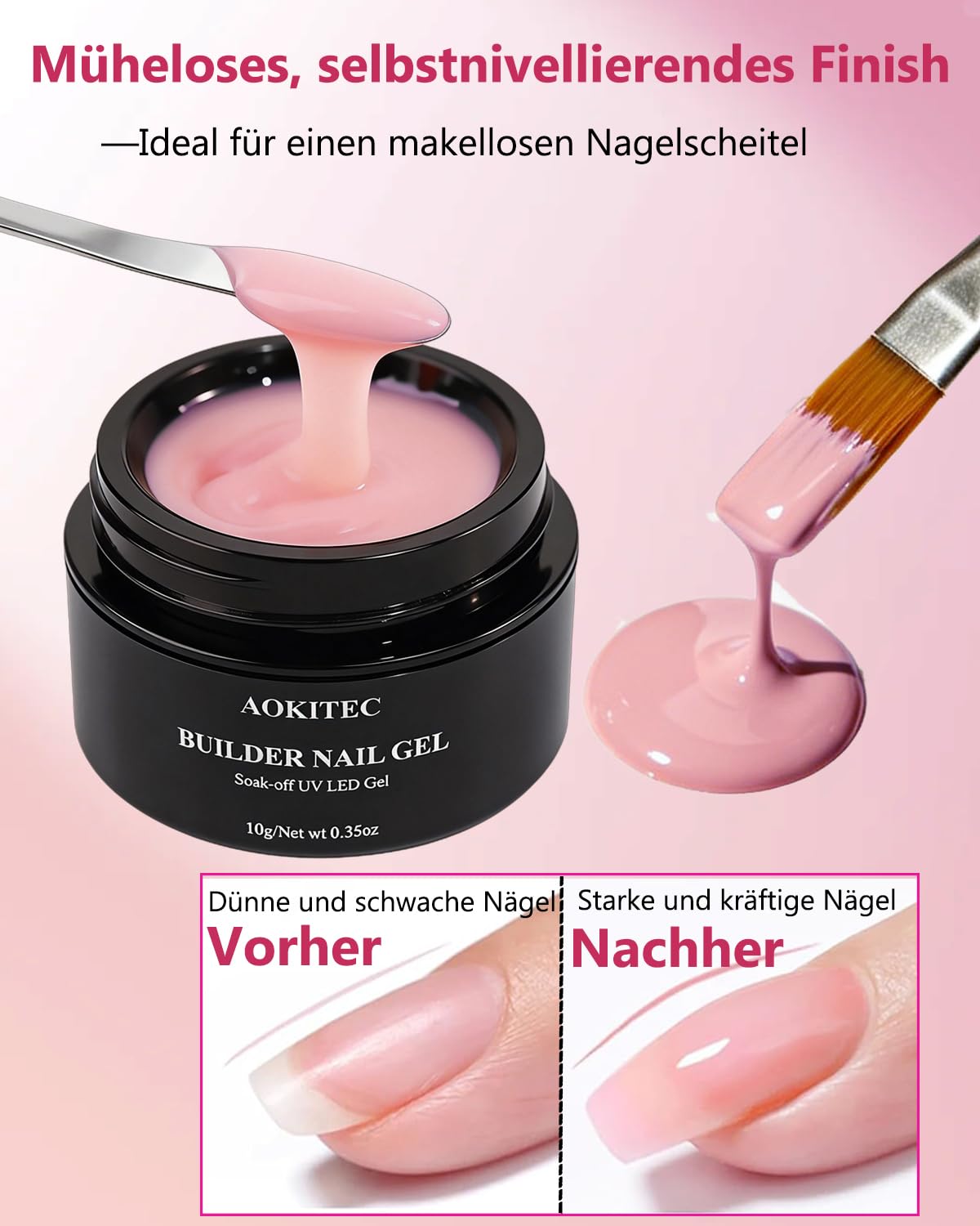 Thumbnail 2 de Aokitec Aufbaugel-Set für Gelnägel (No File Builder Gel), 2 Farben Weiß & Pink – selbstglättendes UV-Nagelgel