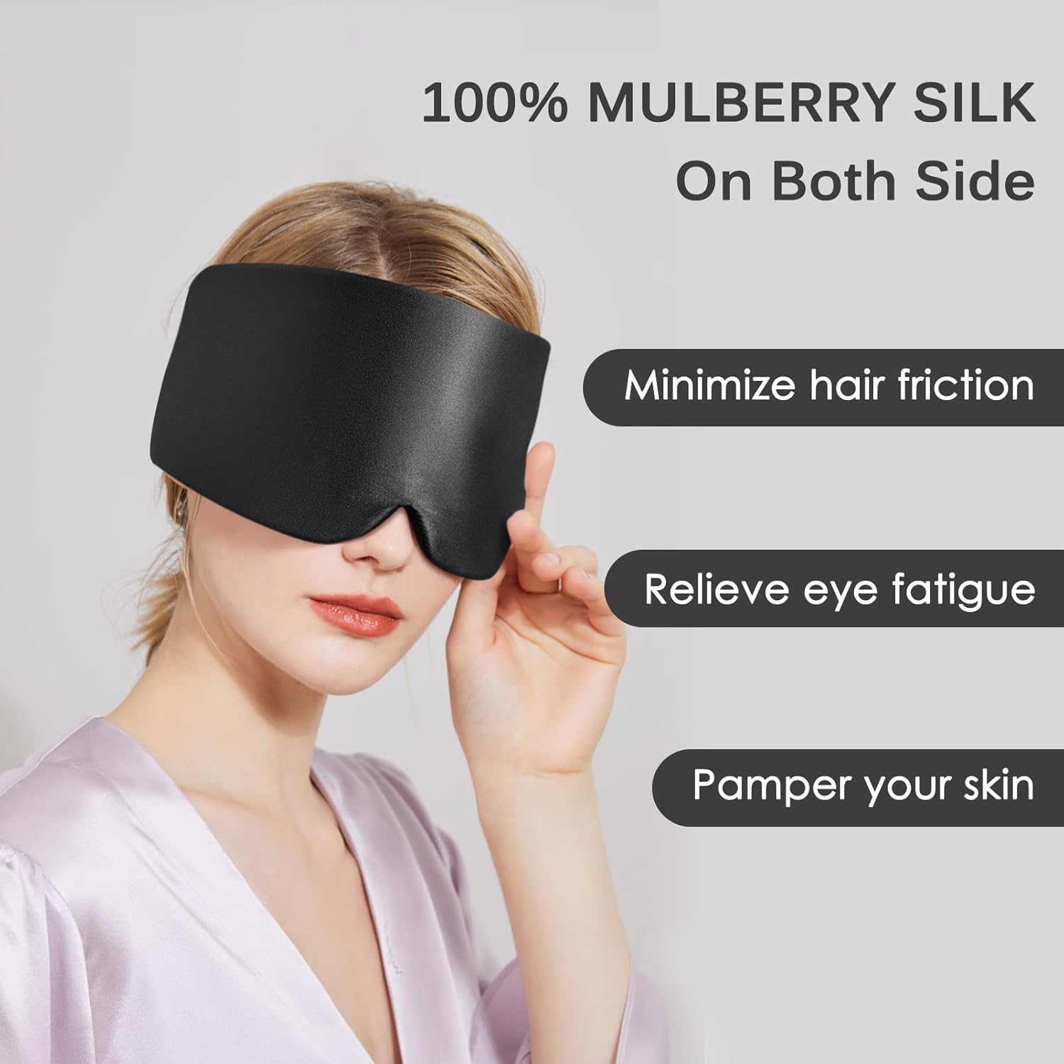 Thumbnail 2 de OLESILK Sleep Mask 100% Mulberry Silk Eye Mask (Black, Large) with Adjustable Strap