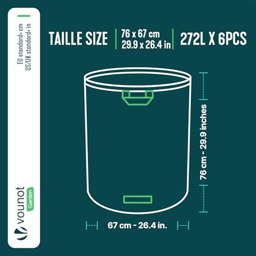 Thumbnail 2 de VOUNOT Sacs à Déchets XXL 272L – Lot de 6 sacs de jardin résistants et réutilisables avec poignées et cerclage