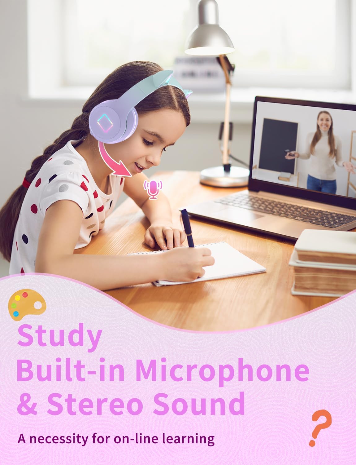 Thumbnail 2 de Cat Ear LED Light Up Kids Headphones Bluetooth 5.1, Foldable