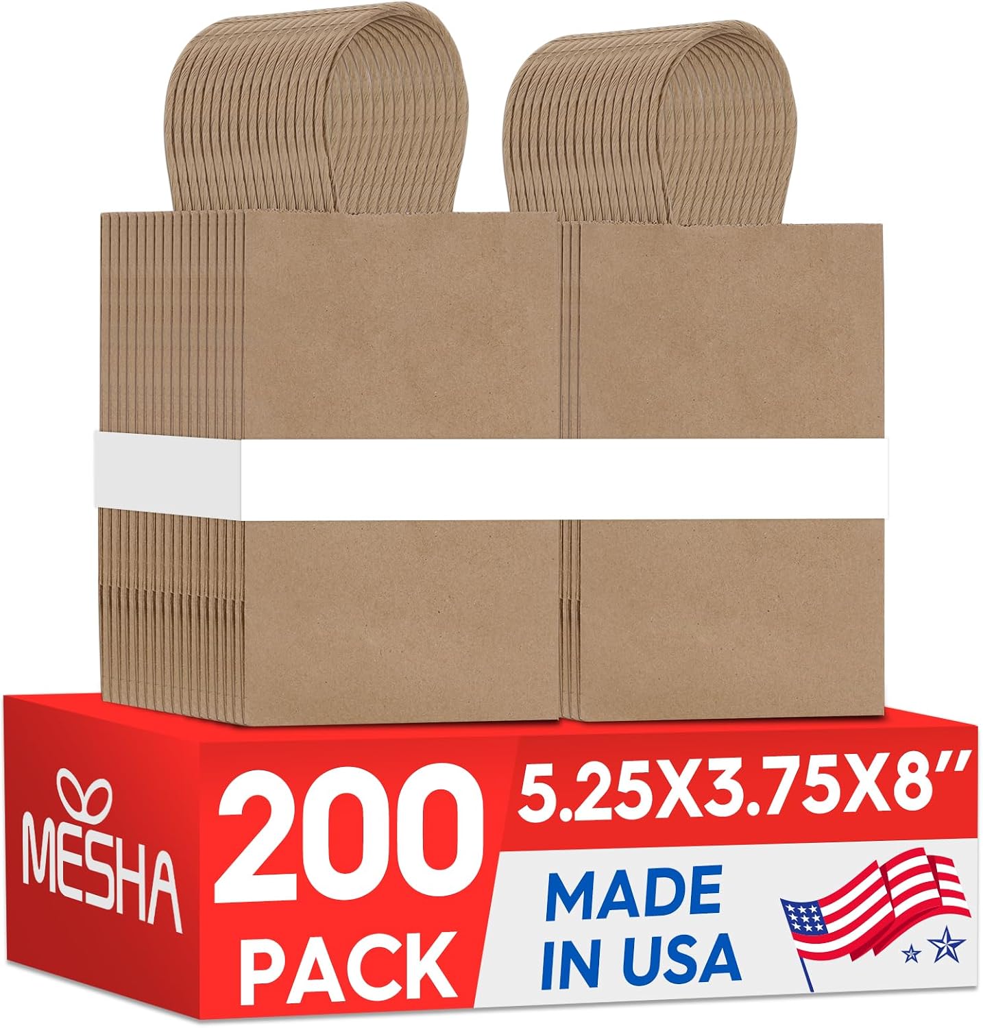 Detalle de MESHA Kraft Gift Bags 200 Pack – 5.25x3.75x8 Inch Small Brown Paper Bags with Handles (Made in USA)