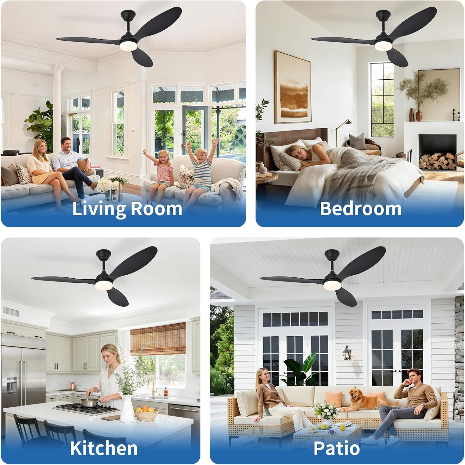 Detalle de MuyuTc MY-CF01-L52-Black 52-Inch Ceiling Fan with Dimmable LED and Remote