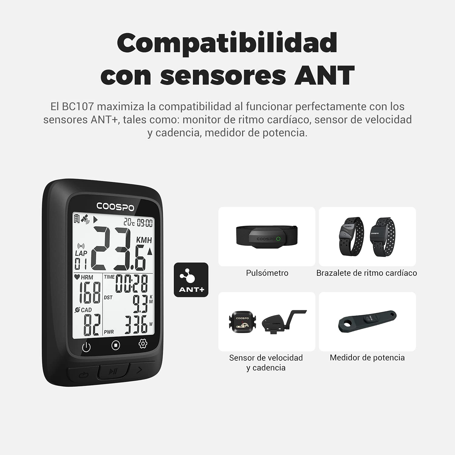 Thumbnail 4 de COOSPO Bike Computer GPS Wireless (BC107) with ANT+ sensors, Bluetooth and 2.4in auto backlight LCD