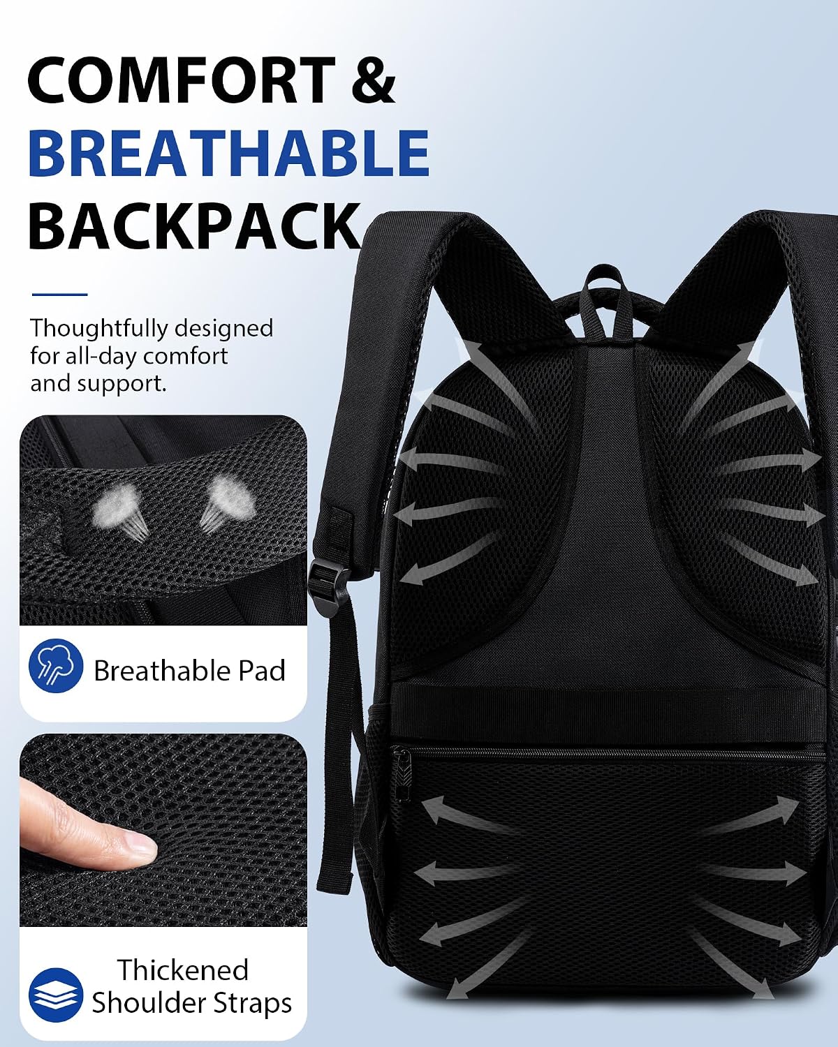 Thumbnail 6 de FIBLUNOM 15.6-Inch Laptop Backpack with Reinforced Straps and 7 Zippered Pockets