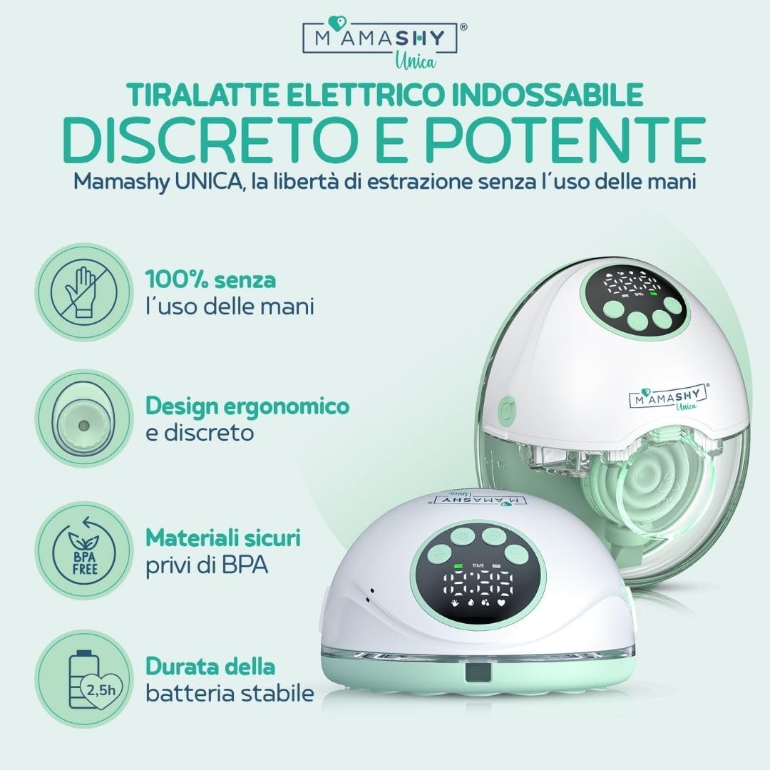 Detalle 2 de MAMASHY Unica Go tiralatte elettrico portatile, silenzioso e indossabile con guida vocale in italiano