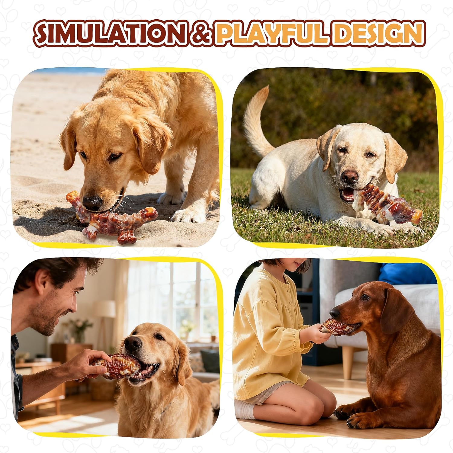 Thumbnail 5 de Large Dog Chew Toys for Aggressive Chewers – 3 Tough Nylon Dog Bones (Yellow)