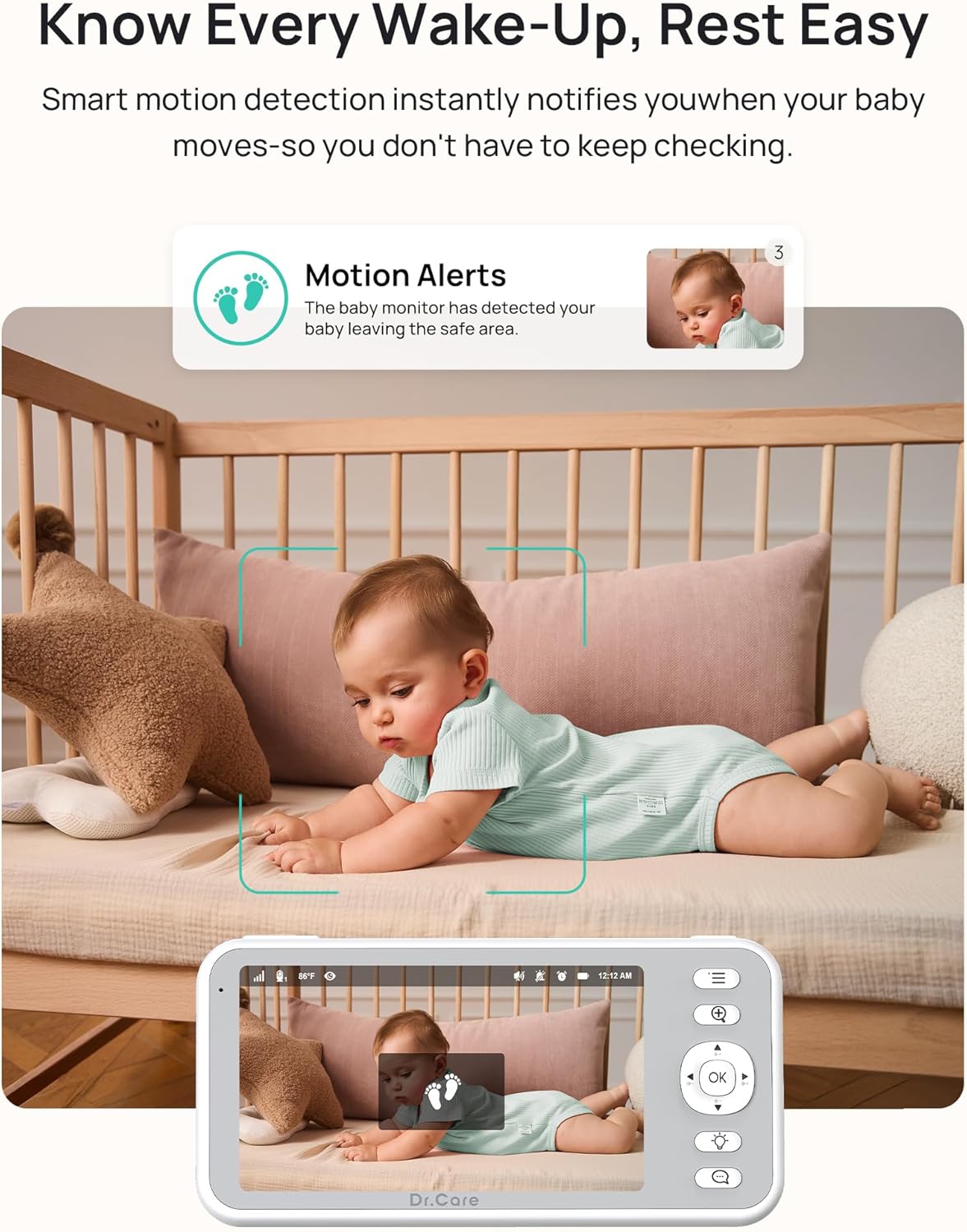 Thumbnail 4 de Dr.Care LumiView Smart WiFi Baby Monitor – 5 inch 1080P FHD / 2K Camera with Privacy Mode and Removable 5000mAh Battery