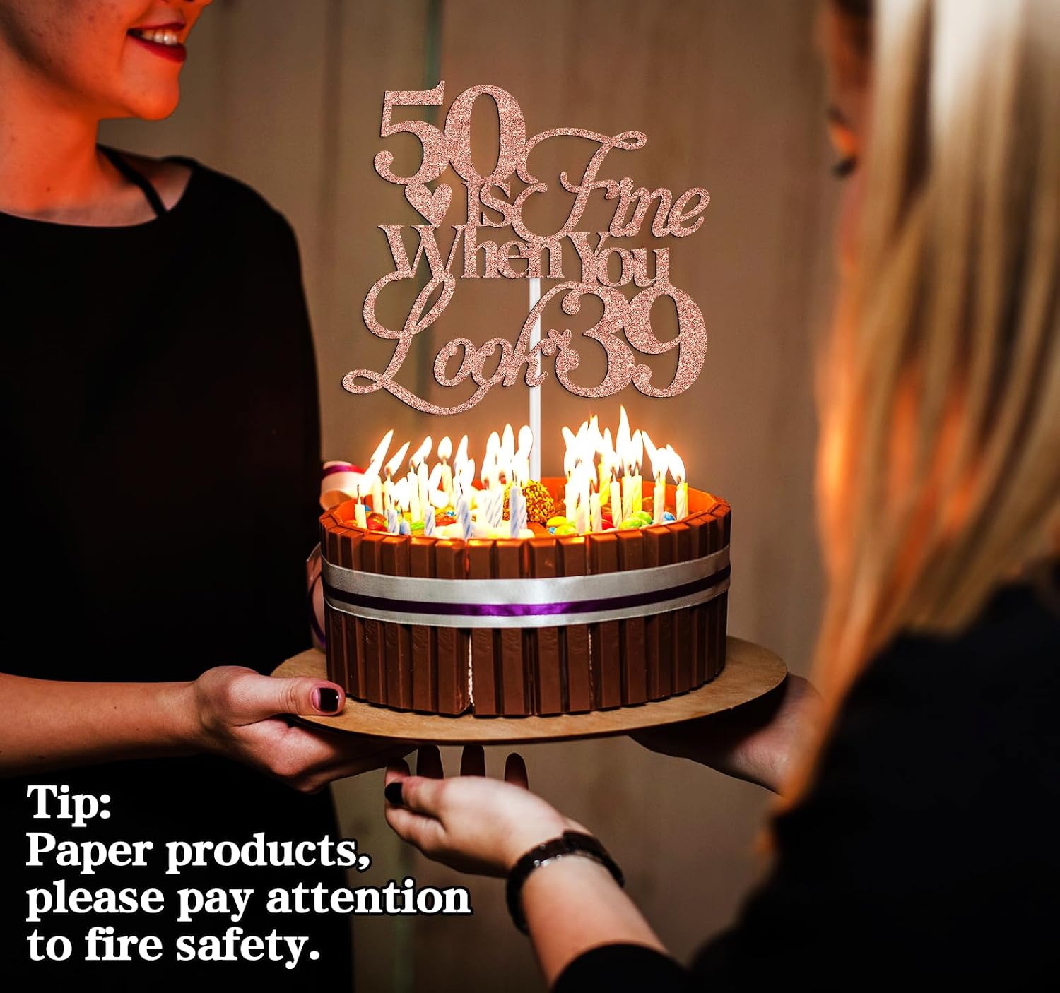 Detalle de NARLOPI I-0348 50th Birthday Cake Topper, Glitter Card Paper, 4-Inch Wide