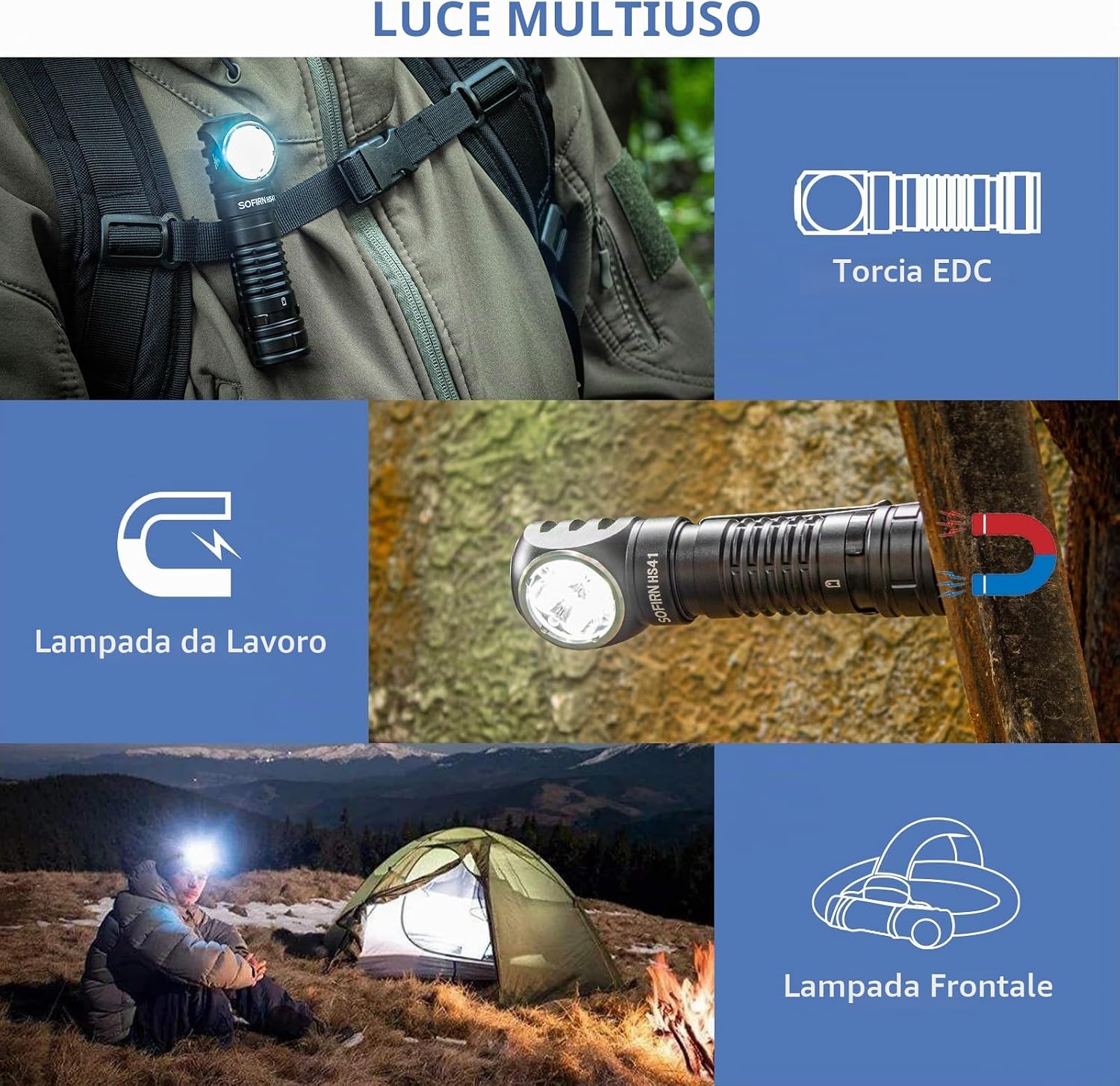 Detalle de Weneasker Sofirn HS41: torcia frontale ricaricabile USB-C da 4000 lumen