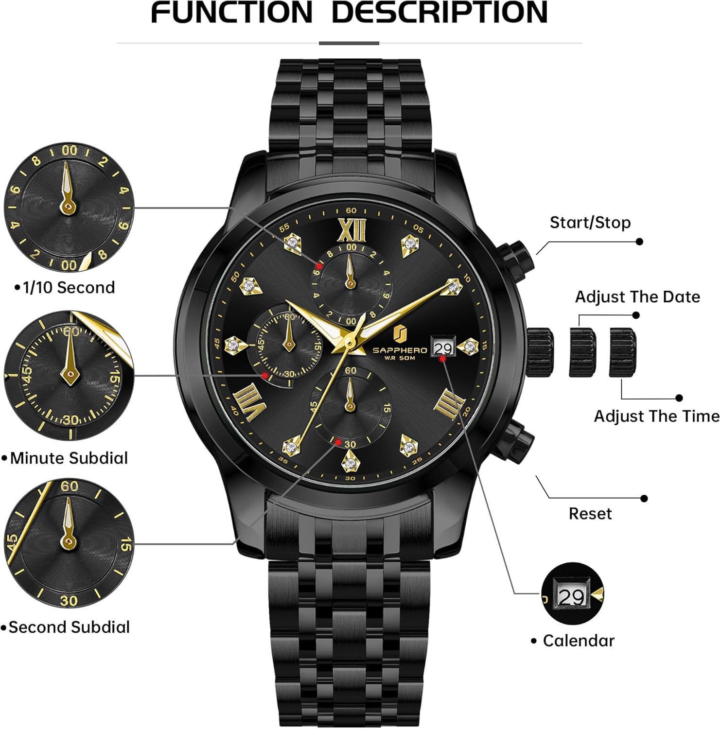 Detalle de Orologio da uomo SAPPHERO in silicone: impermeabile 30m, movimento al quarzo giapponese, stile sport-casual