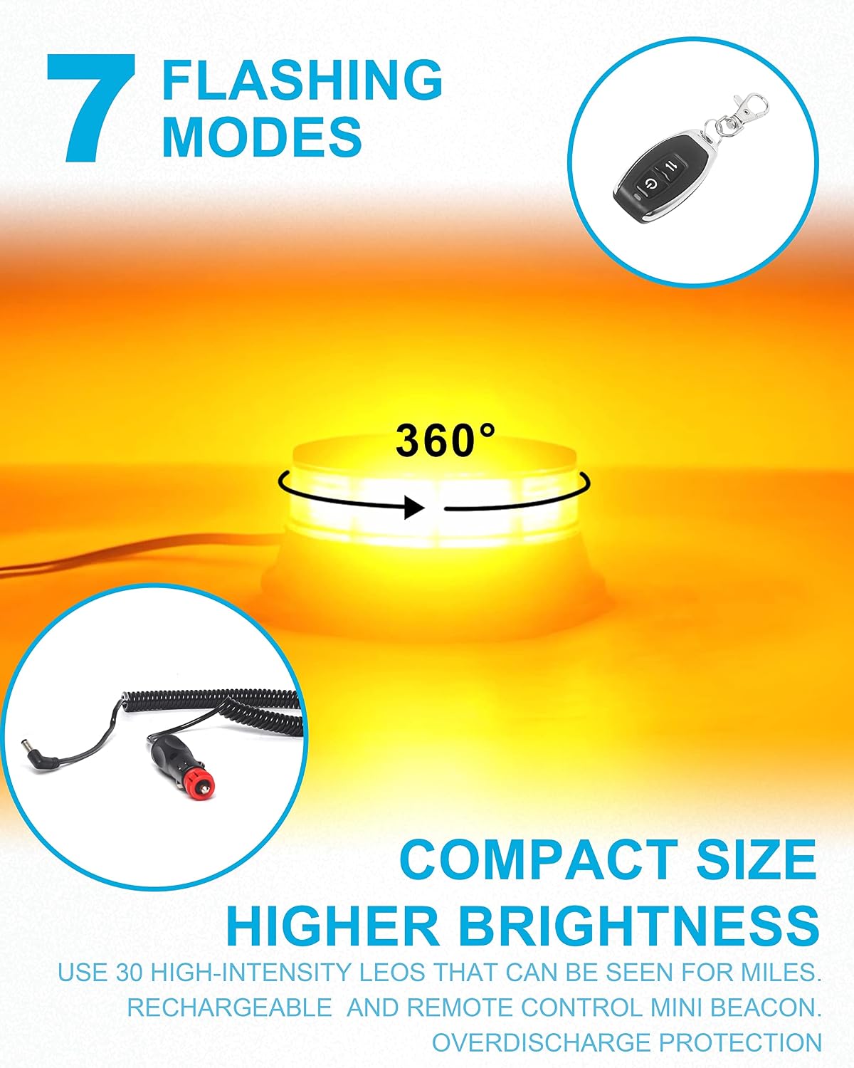Thumbnail 2 de Agrieyes Remote Control Beacon Light: Rechargeable Amber Wireless Strobe for Vehicles
