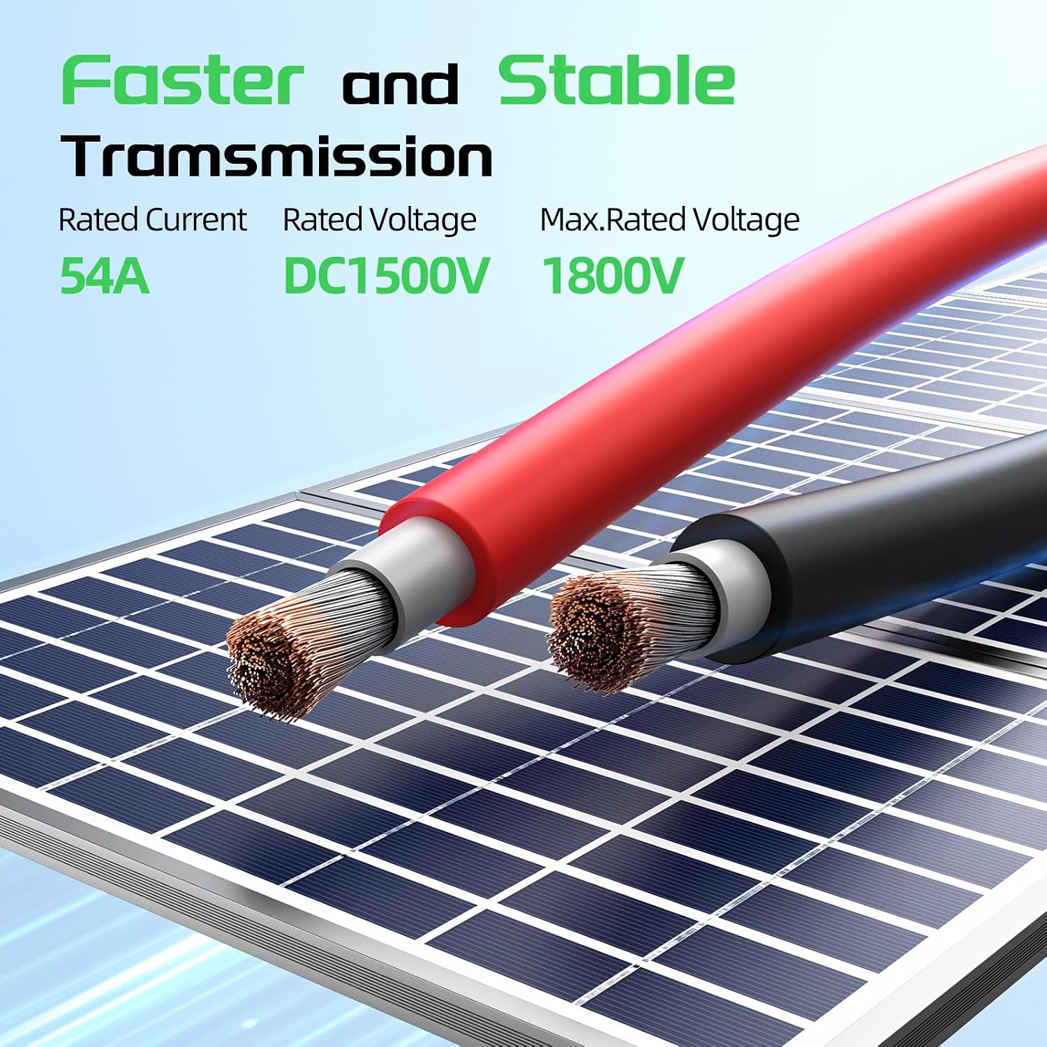 Detalle de Bateria Power Solar Panel Wire 100Ft Black & 100Ft Red Kit, 10AWG (6mm²) Tinned Copper Outdoor Solar Extension Cable