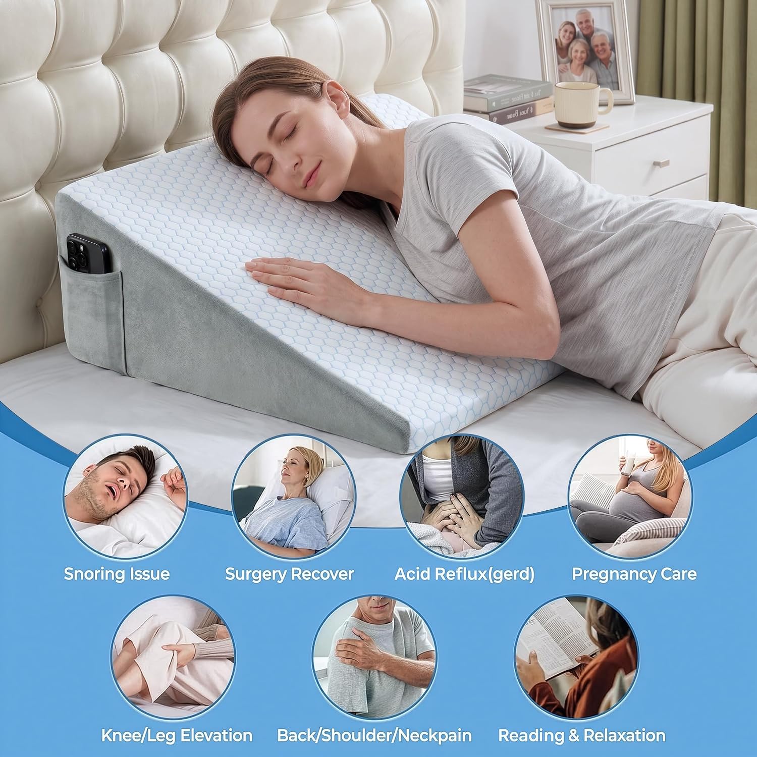 Detalle de puredown PD-PP82038-8 Bed Wedge Pillow, 8-Inch Cooling Memory Foam