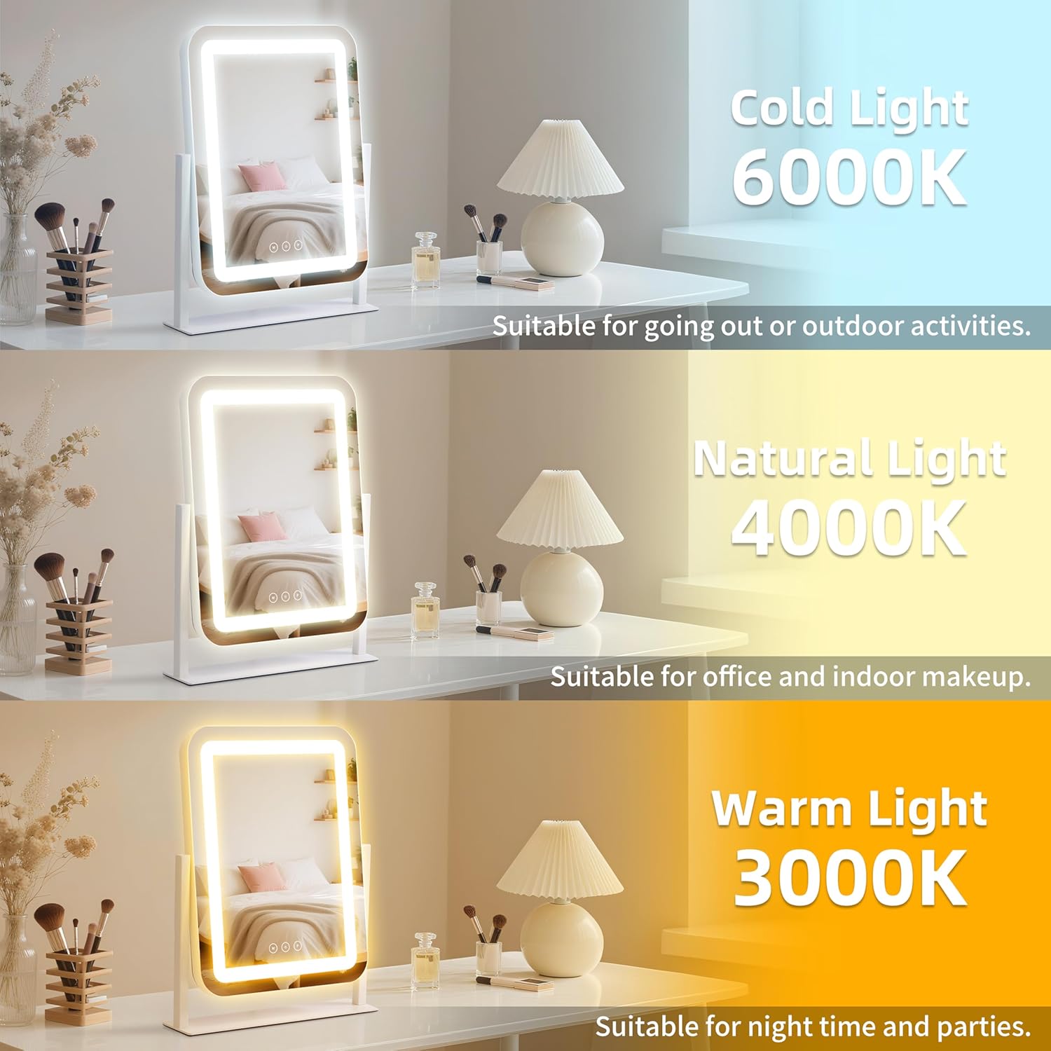 Detalle de Vanity Mirror with Lights: 13.1" x 16.7" LED Lighted Makeup Mirror with Touch Control